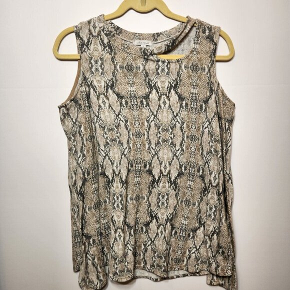 White Birch Cold Shoulder Long Sleeve Snakeskin + Asymmetrical Collar Lg - Picture 1 of 9